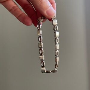 Chic Silver Tone Link Bracelet Geometric Squares Ovals Womens Y2K Chunky Jewelry